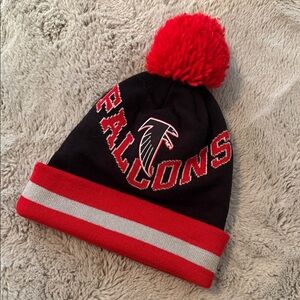 Mitchell & Ness Falcons Black Red Grey Embroidered Beanie with Pom